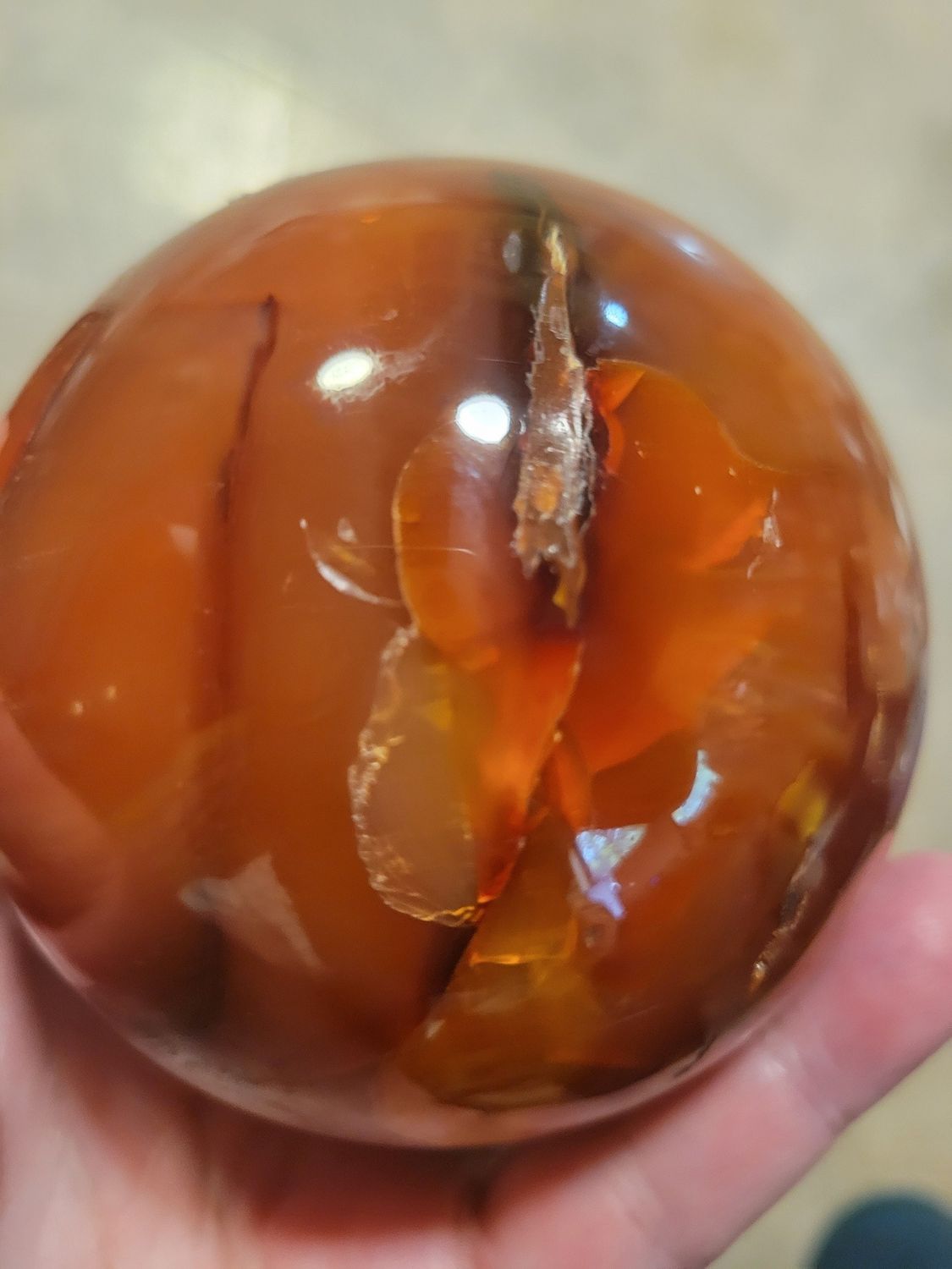 Crystal Carnelian Sphere with tons of Character!  WAS $225.00 (11 inch circumference) 2lbs!