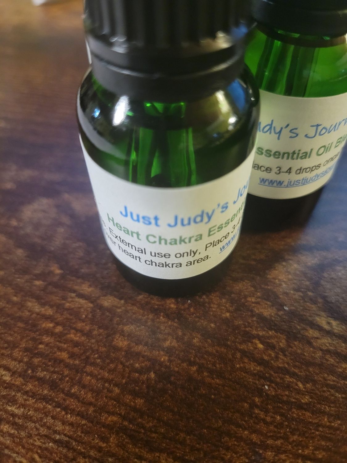 Essential Oil Blend / Heart Chakra Blend- Fractionated Coconut Oil. 15mls. Green Glass with Dropper.