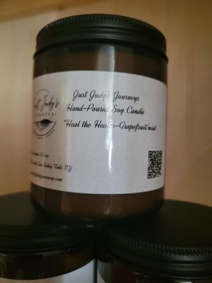 Judy's Soy Candle -Amber Glass **NEW**Design "Heal The Healer" -Grapefruit/mint