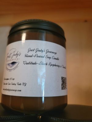 Judy's Soy Candle -Amber Glass **NEW**Design "Gratitude"-Black Raspberry/Vanilla