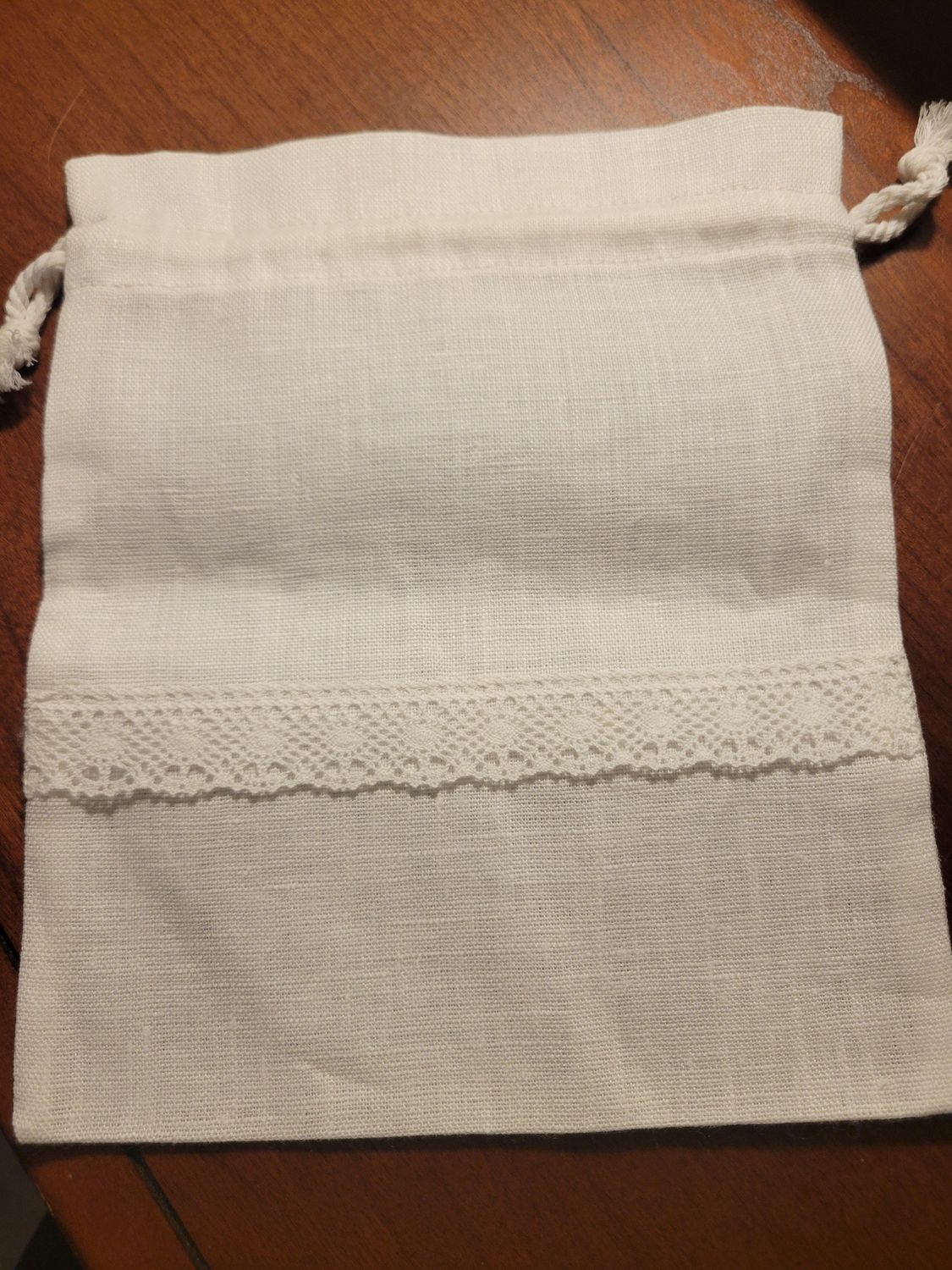 Linen (Lithuania) Drawstring Bag-6.25x8.25 Beautiful! Off white shade