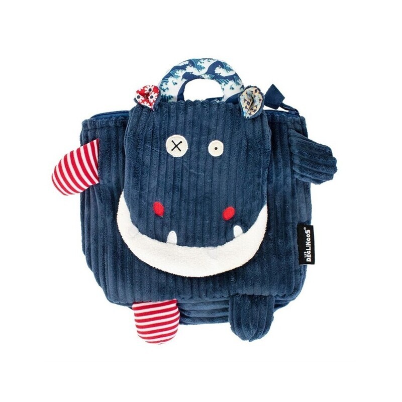 Les Déglingos kuprinė Corduroy backpack Hippipos the hippo