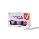 Namaki cosmetics nagų lako komplektas - Box of 3 varnishes Silver (06) - Mauve (16) - Cherry (11) + free file