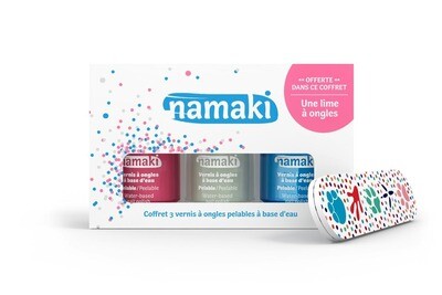 Namaki cosmetics - Box of 3 nail polishes Pink(02) - White(05) - Sky blue(08) + free file
