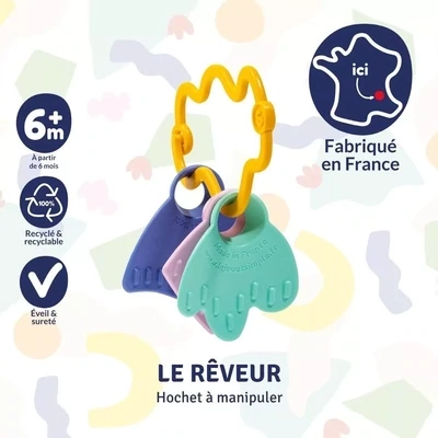 Le Jouet Simple - Le Rêveur - Orange rattle - to handle - Made in France - 6 months +
