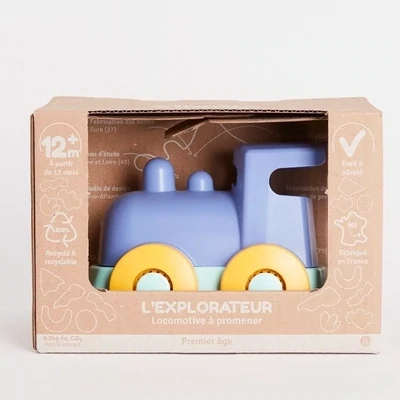 Le Jouet Simple -L'Explorateur - Blue Train - to ride - 12 months + - Made in France - 100% Recycled and Recyclable
