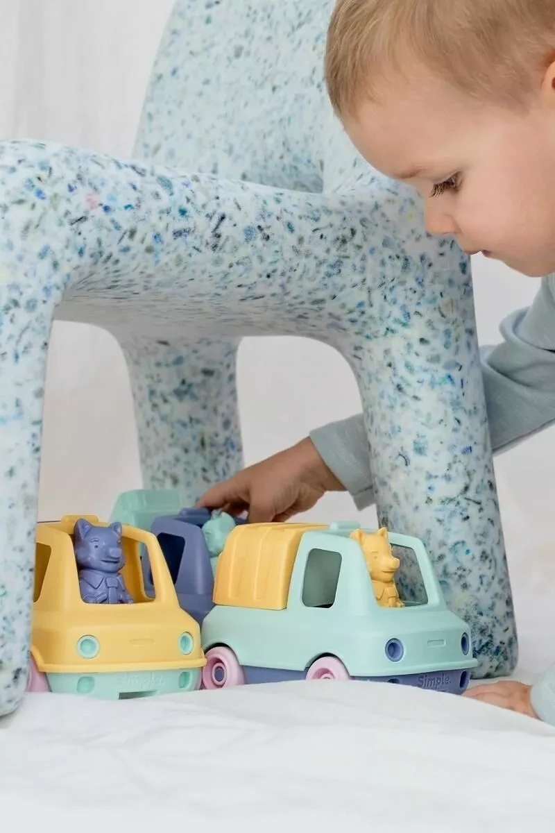 Le Jouet Simple - Turquoise Garbage Truck-Train - 12 months+ - Dishwasher safe - Recyclable toy - Made in France