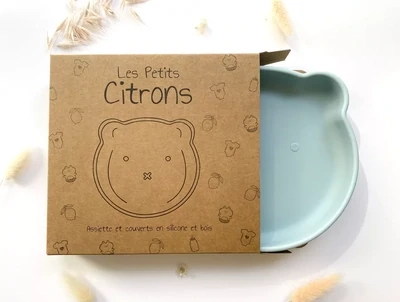 Les Petits Citrons -Bear-shaped meal set + cutlery for children - Blue Ciel