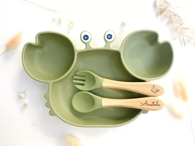 Les Petits Citrons - lėkštutės ir įrankių komplektas - Meal set + cutlery for children - Green