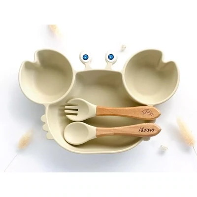 Les Petits Citrons - lėkštutės ir įrankių komplektas - Meal set + cutlery for children - Nude