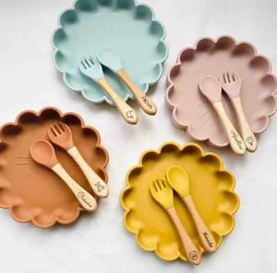 Les Petits Citrons - lėkštutės ir įrankių komplektas - Meal set + cutlery for children - Rose
