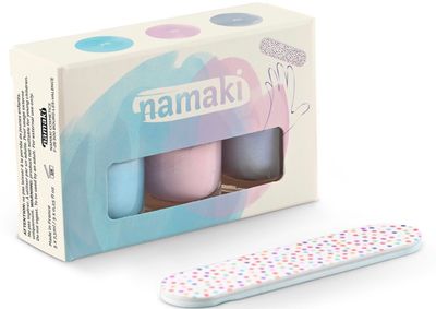 Namaki cosmetics - Box of 3 &quot;Frosted sweetness&quot; nail polishes Frosted blue (28) - Pale pink (35) - Bluish silver (26)