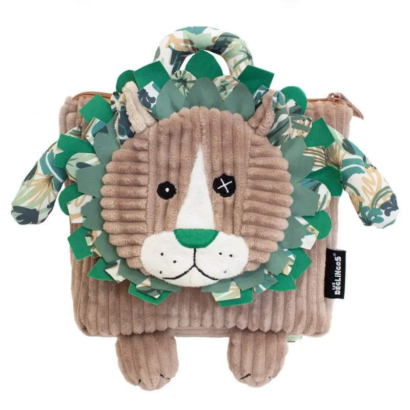 Les Déglingos Corduroy backpack Jélékros the lion
