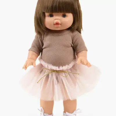 Minikane - Josepha set: taupe ribbed knit bodysuit and pink tutu