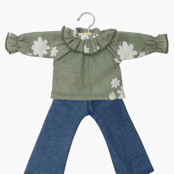 Minikane - Amigas – Sara set with Marguerites collared blouse and blue denim pants