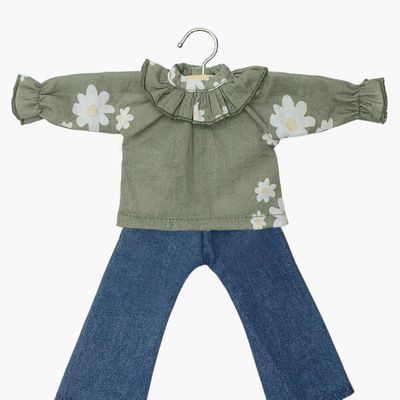 Minikane - Amigas – Sara set with Marguerites collared blouse and blue denim pants