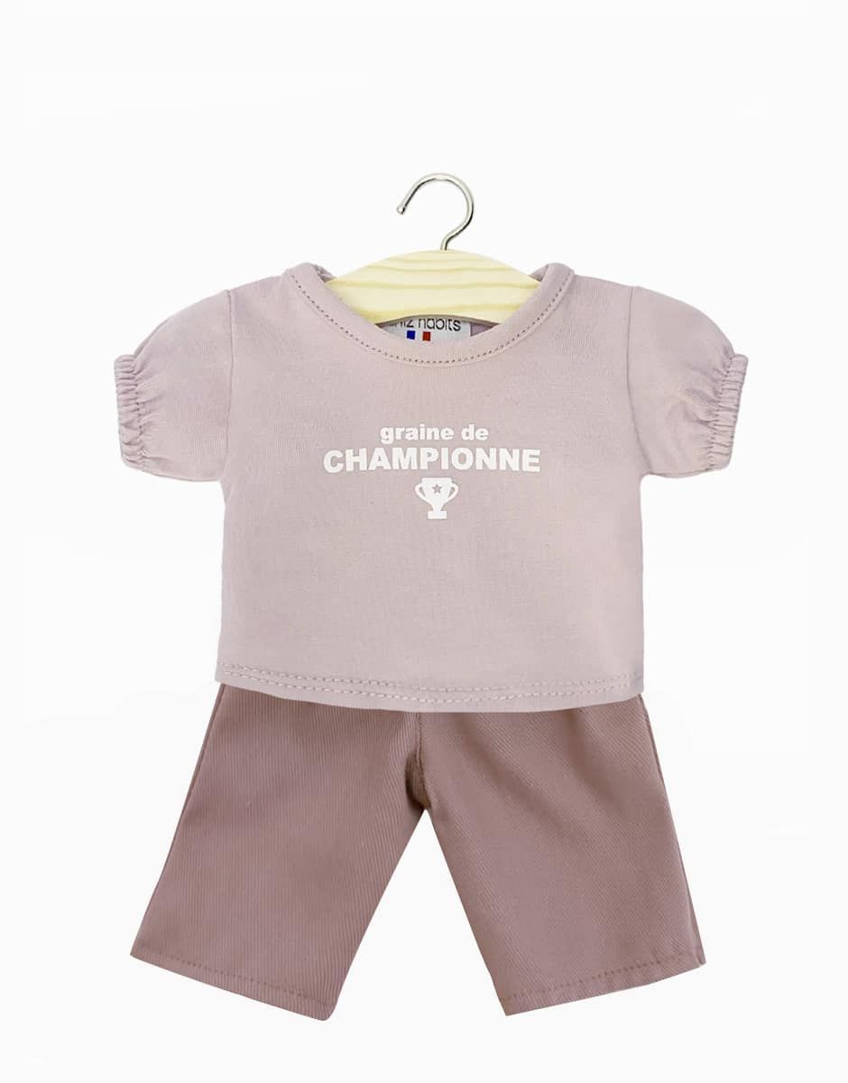 Minikane X Delage - GORDIS – “Graine de championne” t-shirt and orchid pink jeans set