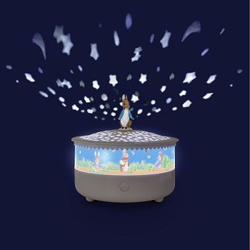 Trousselier music box - Veilleuse - Projecteur d&#39;Etoiles Pierre Lapin© 14 Cm - Musical - Détection des Pleurs - Rechargeable USB