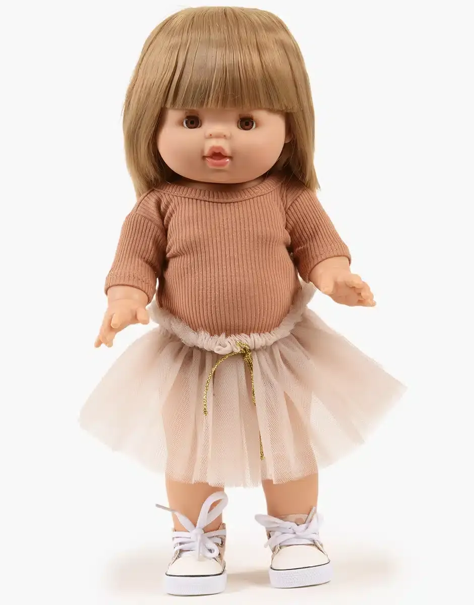 Minikane - Josepha set: brown sugar ribbed knit bodysuit and beige tutu