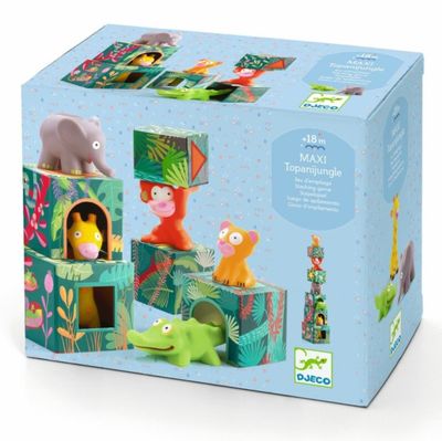 DJECO - Cube Set with Rubber Animals - Maxi Topanid Jungle