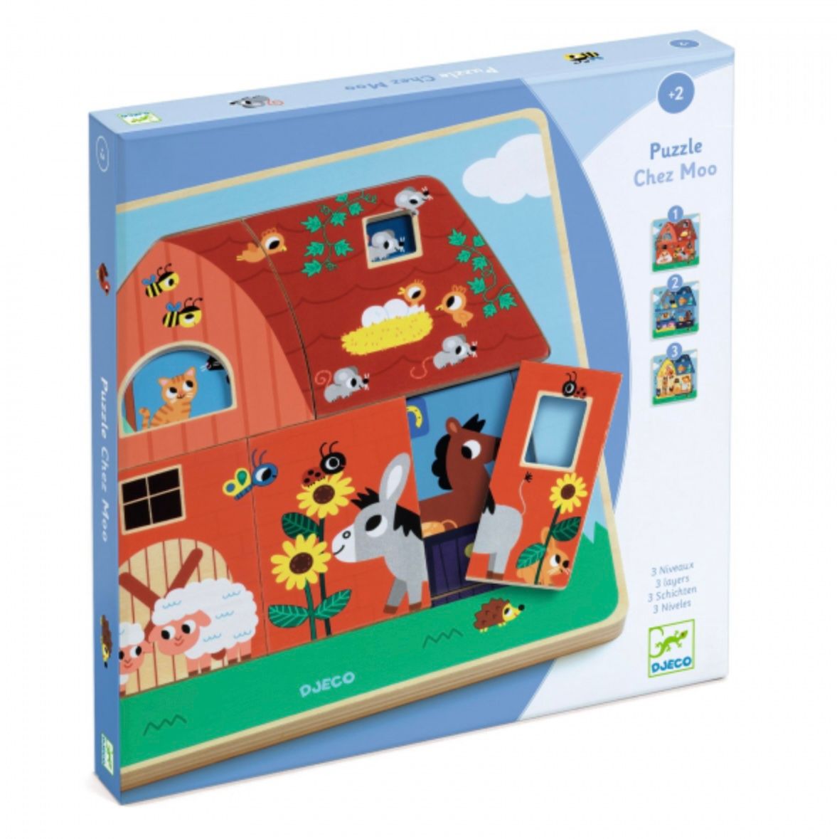 DJECO - 3 Layer Wooden Puzzle - Moo