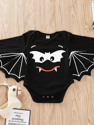 Baby Girls&#39; Basic Geometric / Halloween Print Long Sleeve Romper Black / Toddler