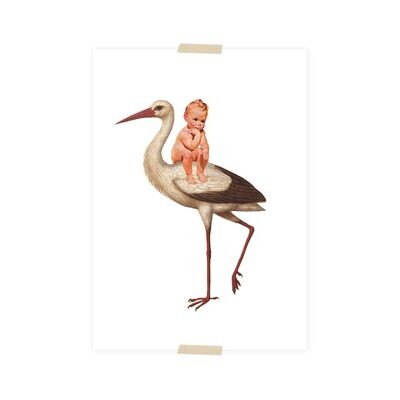 Postkarte Baby-Storch