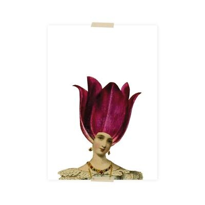 Postkarte - Dame mit Tulpe auf dem Kopf