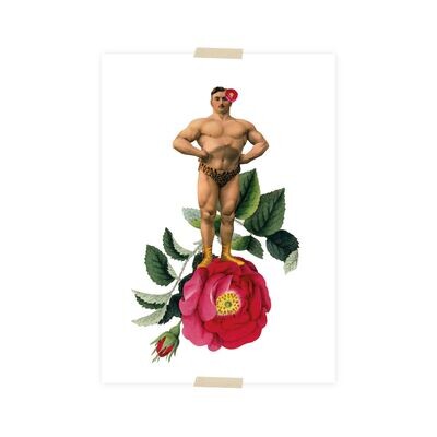 Postkarte - harter Mann auf Rose