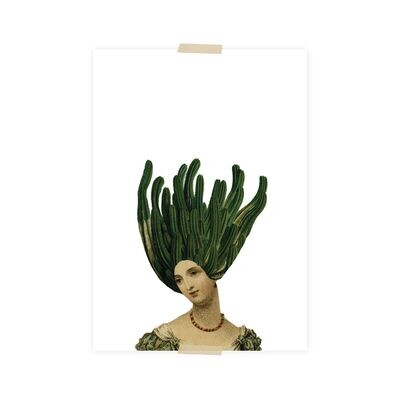 Postkarte - Dame mit Kaktus auf dem Kopf