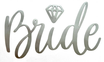 Silberner Schriftzug „Braut“ mit Diamant