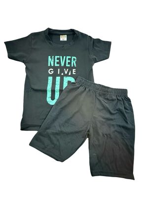 Never Give Up Black Short Set (3-12 Months)