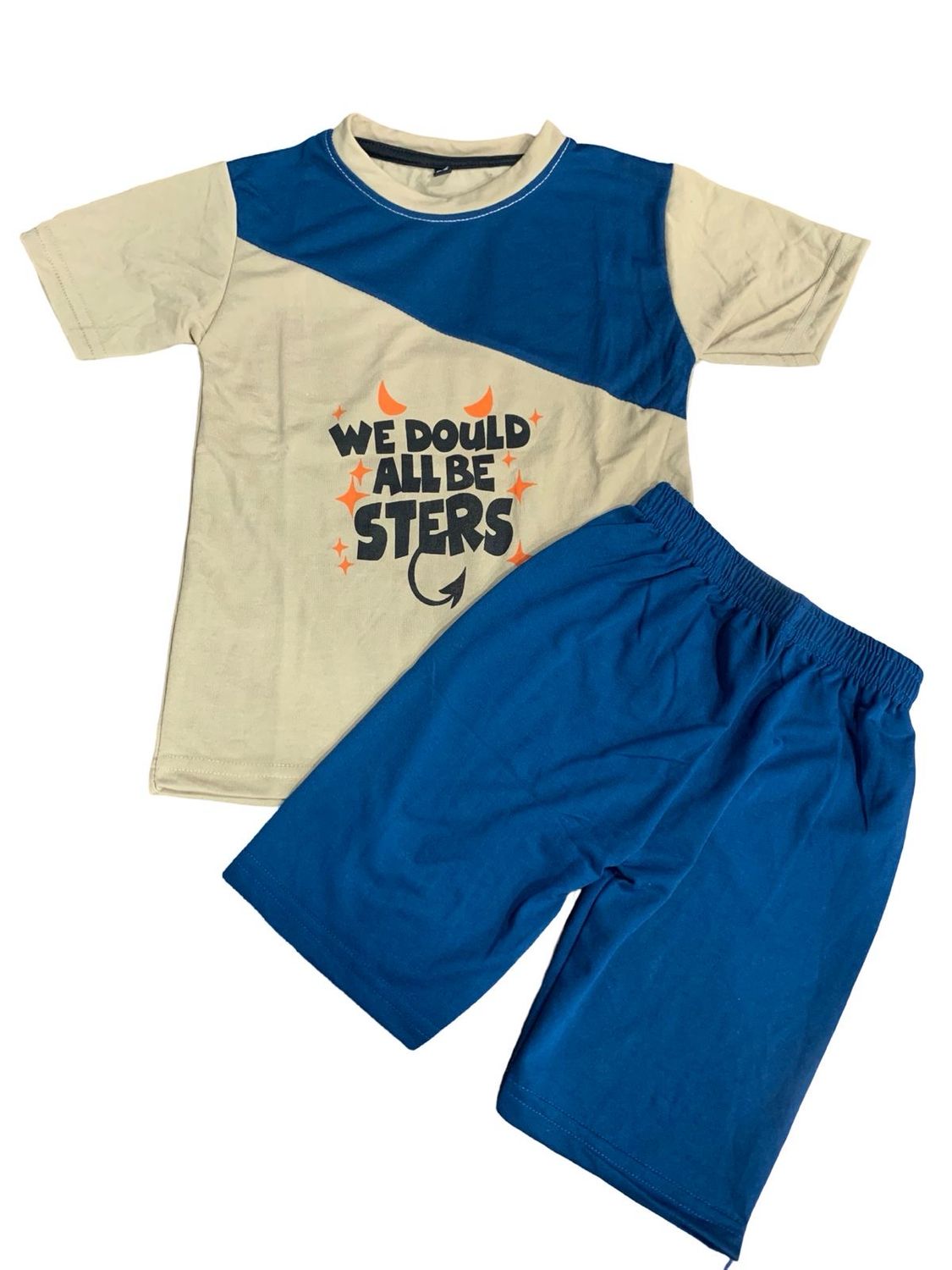 Cool Blue Beige Short Set (3-4 Years)