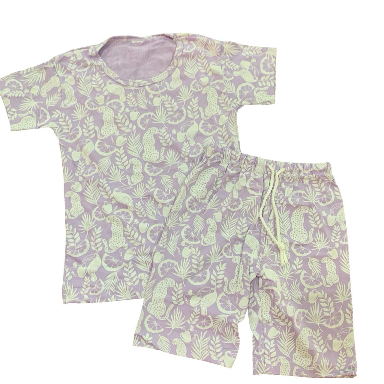 Purple White Floral Short Set (3-4 Years)