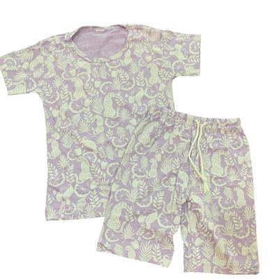 Purple White Floral Short Set (3-4 Years)