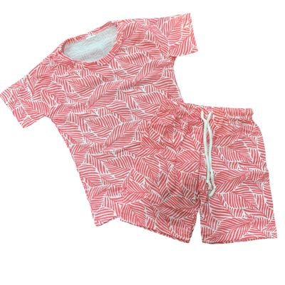 Pink Leaves Print Shorts set ( 1-2 years)