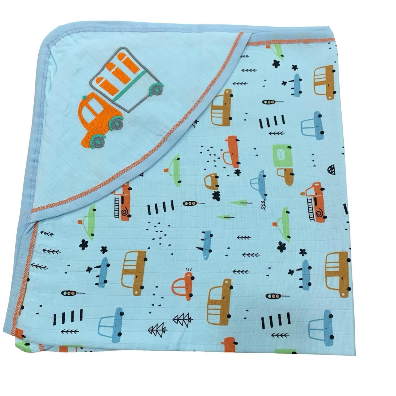 Blue Vehicle Hooded towel with embroidery (70*70 cm)