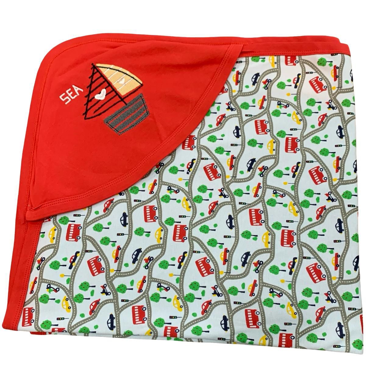 Red Cars Interlock Hooded towel with embroidery (70*70 cm)