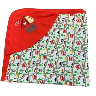 Red Cars Interlock Hooded towel with embroidery (70*70 cm)