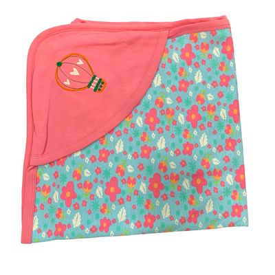 Pink Flowers Interlock Hooded towel with embroidery (70*70 cm)