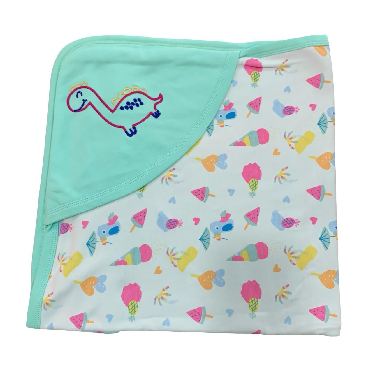 Light Green Icecream Interlock Hooded towel with embroidery (70*70 cm)