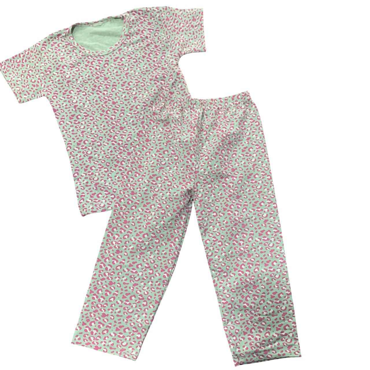 Light Green Cheetah print Top &amp; Bottom Set (3-4 Years)
