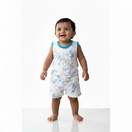 White Blue Short Set (3 Months-3 Years)