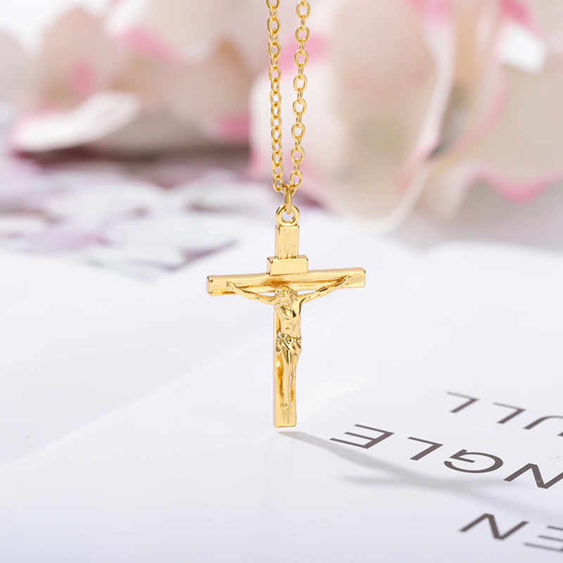 Jesus Christ Gold Plated Crucifix Necklace