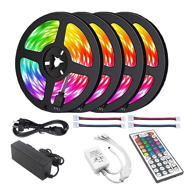 4x5M LED Light Strips RGB Tiktok Lights 5050 10mm 30 LEDsMeters 44Key IR Controller and 1x1 To 4 Cable Connnector with 10PCS Connecting line DC12V 140W