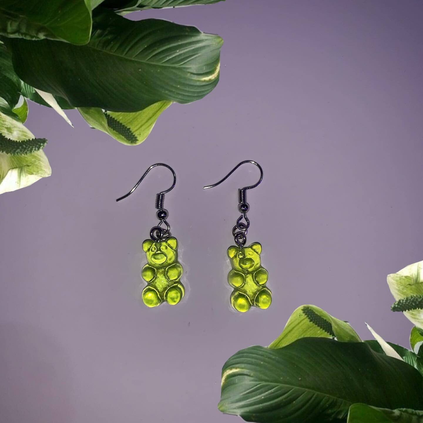 Green gummy bear earrings