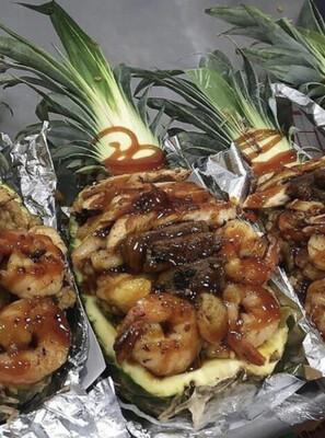 Steak Chicken &amp; Shrimp Pineapple Bowl