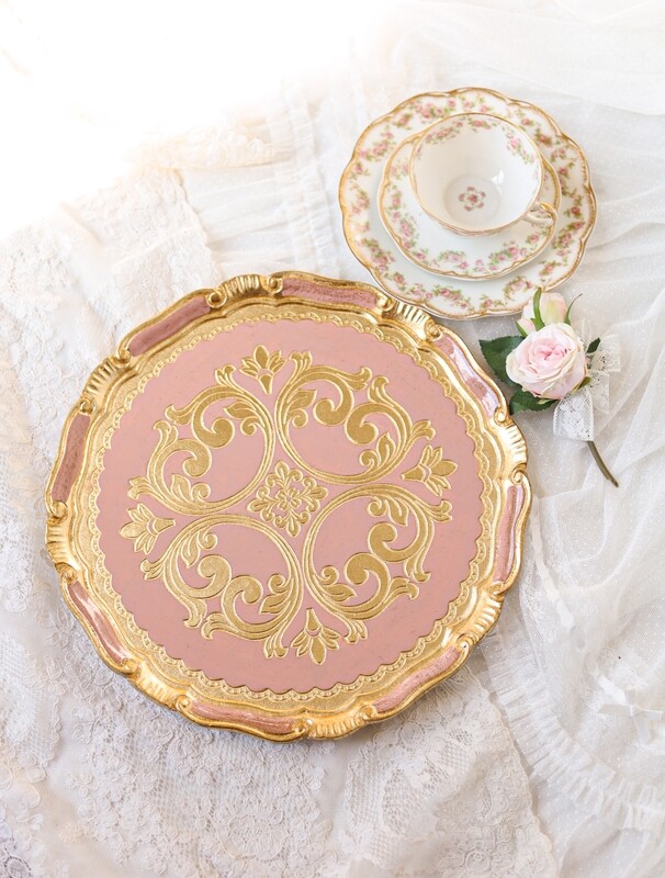 Florentine tray round gold 33cm baroque rococo decorative wooden tray tea boar