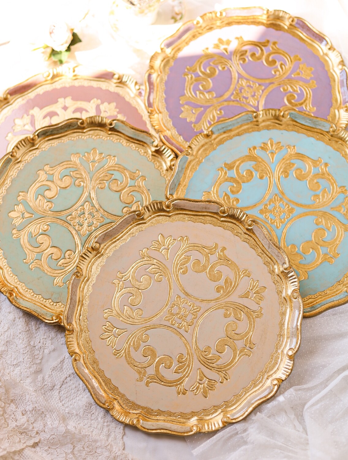 Made to order Florentine tray round gold 33cm baroque rococo decorative wooden tray tea board