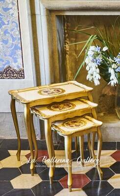 IN STOCK Florentine wooden coffee 3 tables set